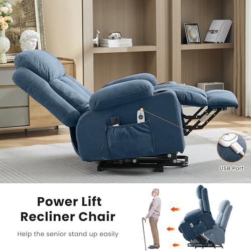MAHOMICO Power Lift Recliner Chair for Elderly with Vibration Massage and Lumbar Heating Oversized Single Sofa with Cup Holder and USB Charge Port for Living Room