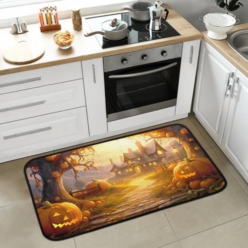 Kitchen Mats, Halloween Pumpkin Kitchen Rugs, Cushioned Anti Fatigue Kitchen Mats, Non-Slip Standing Desk Mat, Absorbent Kitchen Rug for Floor, Kitchen, Office, Sink, 20"×39"