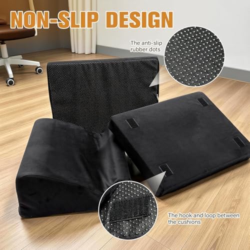3-in-1 Height-Adjustable Foot Rest for Under Desk Filling with High-Density Foam for Office, Home, Travel, Removable Washable Cover for Back Pain Relief & Posture Support, Black