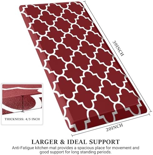 WISELIFE Anti Fatigue Mats for Kitchen Floor, 20" x 39", 4/5 Inch, Red