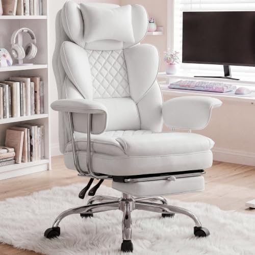 N-GEN GAMING Big and Tall Gaming Chair with Footrest, Reclining Chair,White