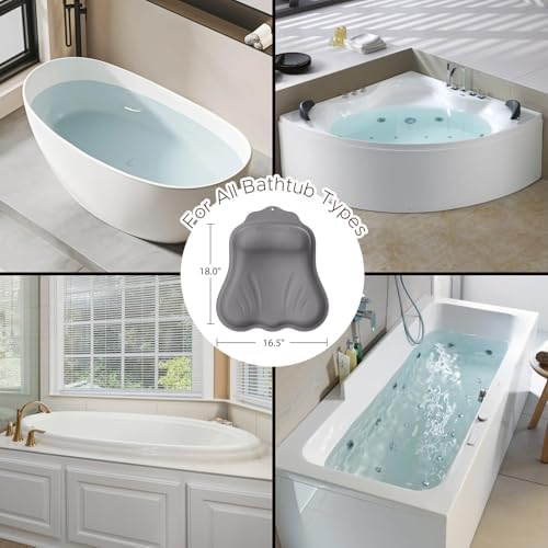 Bath Pillow for Tub, Adjustable Silicone Bathtub Pillows for Head and Neck, 0"–2.3" Neck Support, 34 Suction Cups, Easy to Clean, No Machine Wash Needed (Dark Gray)