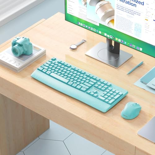 MEETION Wireless Keyboard and Mouse Combo, Full-Size with Wrist Rest, Blue