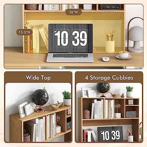 Tangkula Desktop Bookshelf, Countertop Storage Hutch with 4 Shelves for Computer Desk, Desktop 2-Tier Display Rack, Multipurpose Wood Desktop Hutch Storage Organizer for Dorm Office