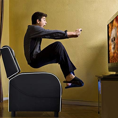 Giantex Gaming Recliner Chair, Adjustable Massage Gaming Chairs for Adults, Ergonomic Comfortable Lounge Leather Sofa w/Footrest, Remote Control, Side Pocket, Racing Style Single Sofa Recliners, White