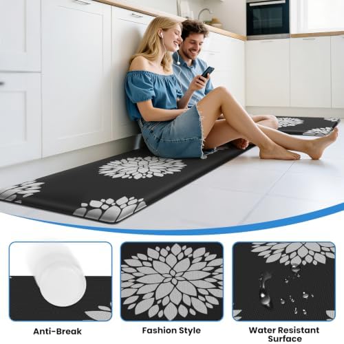 2PCS Kitchen Mats for Floor, Anti Fatigue Non-slip Larger Black Rug