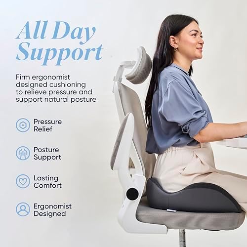 OneCushion Advanced Ergonomic Seat Cushion for Office Chair with Firm AlignCore Foam for All-Day Comfort, Posture Support & Pressure Relief for Work or Home Use - Sky Blue