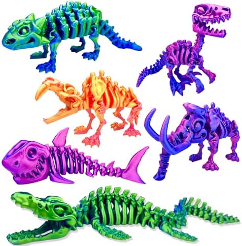 6pcs 3D Printed Dinosaur Skeletons,Snake Flexible，Articulated T-Rex Fidget Toys,Large,3D Printed Animals,Desk Toy，Easter Eggs Basket Stuffers,Toys for Boys Kids Teen Girl 4-6 8-12