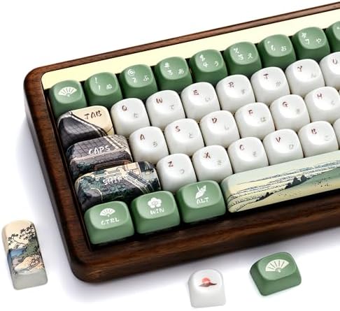 OHY XVX MOA Profile Keycaps Set, Japanese Mount Fuji Theme, 129 - Key White & Green Custom Keycaps with PBT + Frosted Translucent PC Material for US Layout Mechanical Keyboards