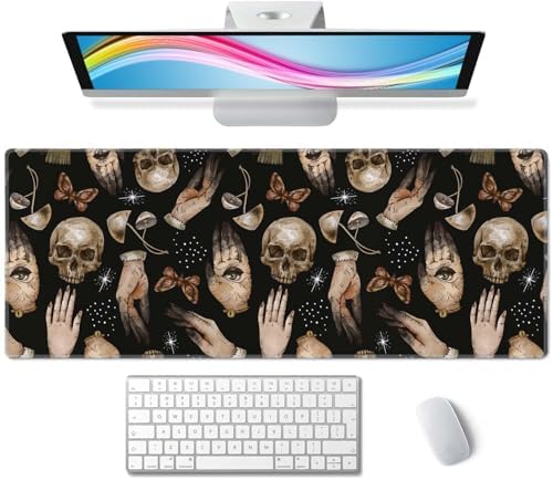 Gaming Large Mouse Pad with Stitched Edges, Witchcraft Magical Skull Pattern Desk Mat, Extended Keyboard Pad, Non-Slip Rubber Base Desk Pad for Keyboard and Mouse, 31.5X11.8 inch