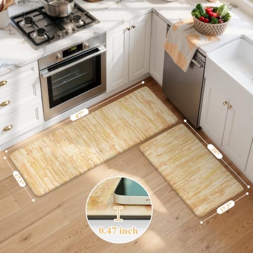 KIMODE Fall Decor Kitchen Mats Cushioned Anti Fatigue,Orange Aabstract Rugs
