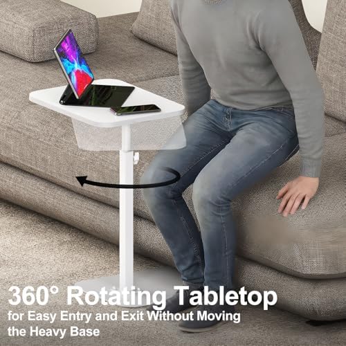 Side Table Sofa Tray for Couch Heavy Metal Base Swivel/Adjustable Height