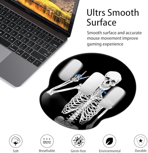 Mouse Pad Wrist Support, Ergonomic Mouse Pad with Wrist Rest,Comfortable Mousepad for Non-Slip Base,Pain Relief Mouse Pads for Desk,Computer,Laptop,Office & Home(Black Human Skeleton Skull)