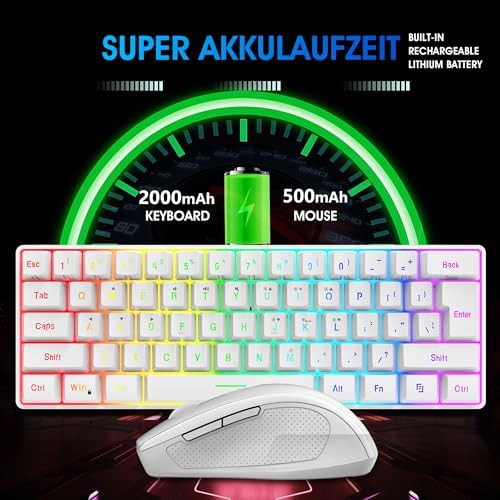 Snpurdiri 2.4G 60% Wireless Gaming Keyboard and Mouse Combo (White)