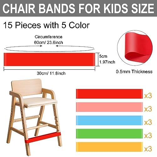 PLULON 15 Pack Chair Bands for Kids with Fidgety Feet Colorful Chair Fidget Bands Desks Stretch Foot Band ADHD Sensory Flexible Bands for Classroom Home