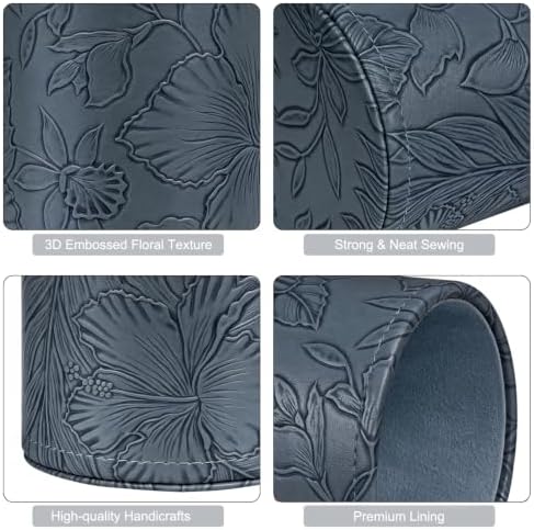 Round Leather Pen Holder for Desk, Desktop Organizer,(Navy Blue)