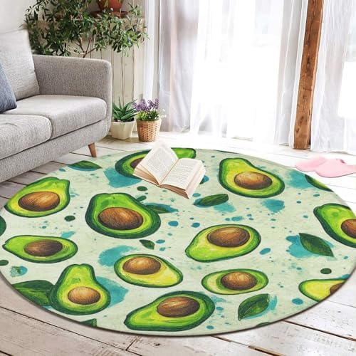 Home Decor Non Slip Kitchen Office Circle Rug, Machine Washable Modern Round Area Rug, Room Sofa Yoga Soft Round Carpet Fruits Exotic Avocado Art, 36inch