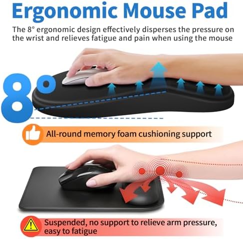 YIWEI Ergonomic Mouse Pad with Wrist Rest for Carpal Tunnel Pain Relief