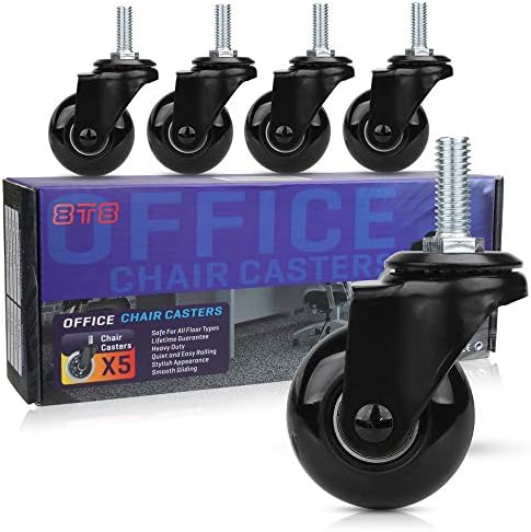Caster Wheels 2'', Heavy Duty Soft PU Wheels with Threaded Stem 3/8''-16x1(Not Metric M10), Quiet and Smooth Rolling, Safe for Hardwood Tile Carpet Floors, Set of 5