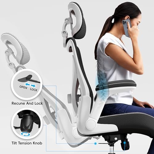 TRALT Office Chair - Ergonomic Office Chair with Adjustable Lumbar Support Headrest Office Desk Chair - Gaming Chair in X-Shape Office Chair - Desk Chair Computer Chair 150 kg White / Black