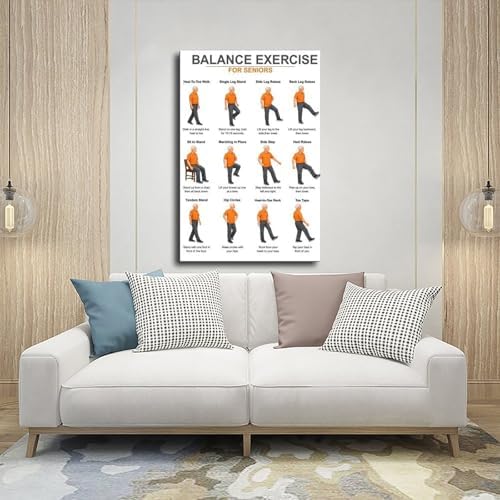 Balance Exercises for Seniors Senior Balance Exercise Chart for Adults Chair Exercise Charts Canvas Poster Bedroom Decor Room Decor Frame 24x36inch