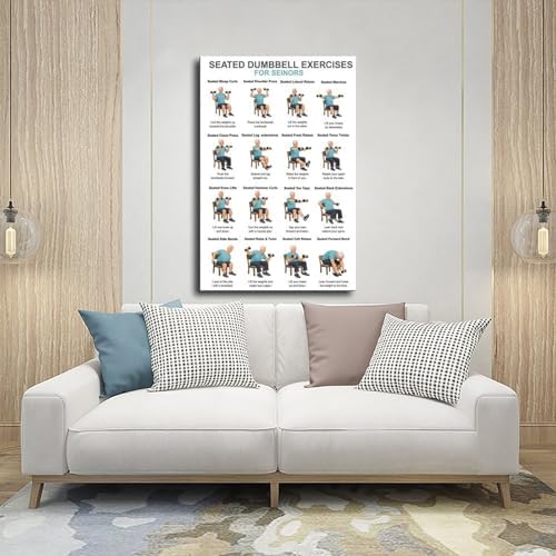 Chair Dumbbell Exercises for Seniors Seated Low Impact Strength Workout Chart Home Fitness Canvas Poster Bedroom Decor Room Decor Frame 20x30inch