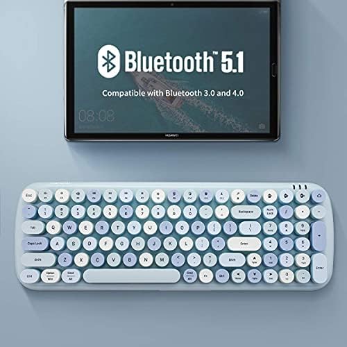 MOFII Bluetooth Wireless Keyboard for iPad, Laptop, PC, Mac, Smartphone, Connect 3 Bluetooth Devices, Cute Colorful Round Keys Retro Aesthetic Keyboard - Blue