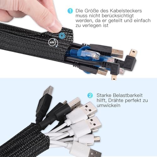 AGPTEK Cable Sleeve, 6.6ft - 1.5 inch Cable Management Cord Hider, Black