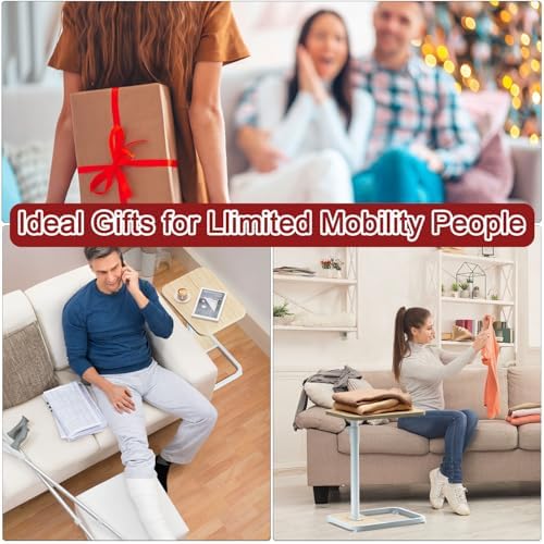 GOYLSER C Shaped End Table for Couch, Height Adjustable Rotatable Couch Tray Tables Sofa Table Tv Trays for Bedroom, Natural Wooden Swivel Side Table for Small Spaces