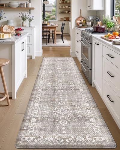 DEXI Kitchen Floor Mats Cushioned Anti Fatigue Runner Rug Grey Floral