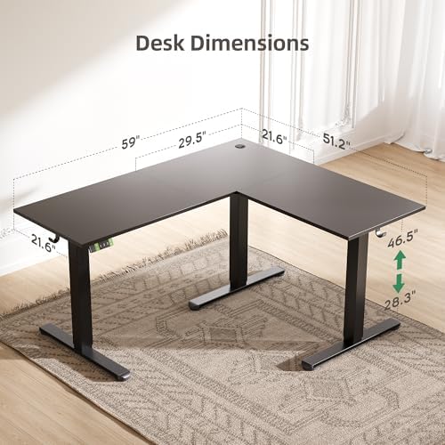 Claiks 59''*51.2'' L Shaped Standing Desk Adjustable Height, Black