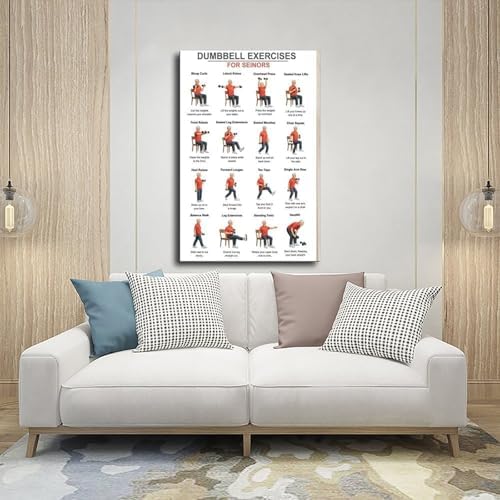 Dumbbell Exercises for Seniors Seated Chair Strength Workout Balance And Stability Training Canvas Poster Wall Art for Living Room Bedroom Decor Frame 24x36inch