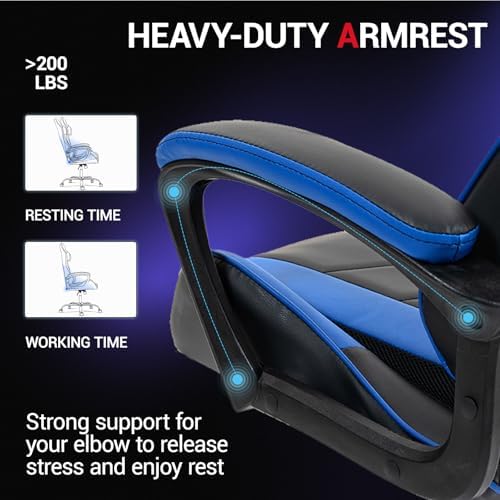 Massage Gaming Chair, Ergonomic PC Desk Chair with Headrest and Massage Lumbar Support, Video Game Chair w/Height Adjustable High Back for Home Office, Blue