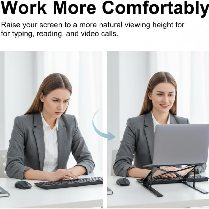 Foldable Laptop Stand, 7-Level Adjustable Aluminum Alloy Tablet Holder, Ultra-Thin Portable Notebook Riser for Desk, Office, Home, Travel (Silver,Aluminum Alloy)