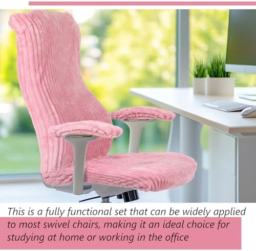 Tegeme Set of 4 Faux Fur Office Chair Covers with Armrest Covers, Pink