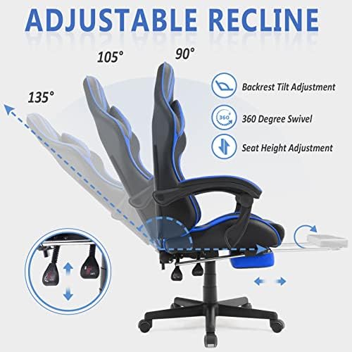 Racing Style PC Computer Chair,Computer Gaming Chair, E-Sports Chair,Ergonomic Office Chair with Height Adjustment,Retractable Footrest,Headrest and Massage Lumbar Support(Navy Blue)