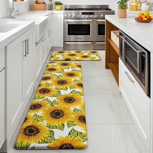 Sunflower Kitchen Decor Mat, Extra Long Anti Fatigue Kitchen Mats