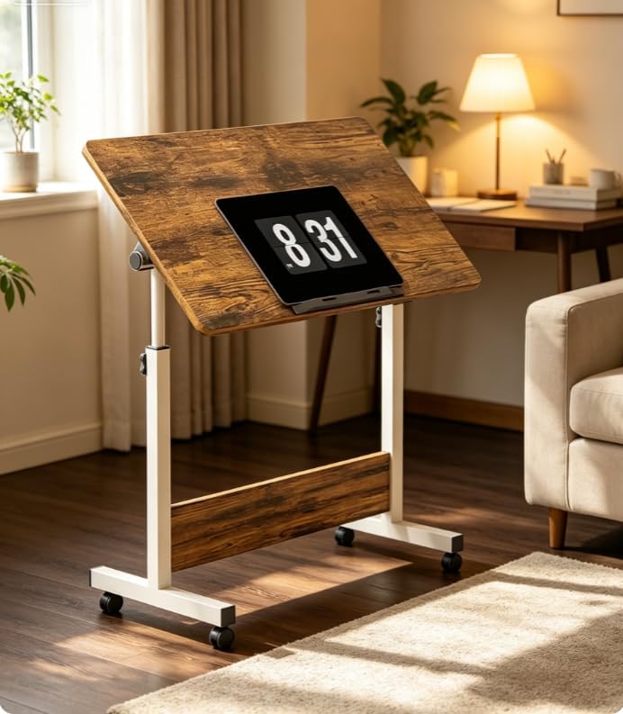 Takywep Adjustable Height Rolling Standing Desk, Mobile Foldable Sit Stand Workstation with Wheels for Laptop, Small Space Home Office Computer Table
