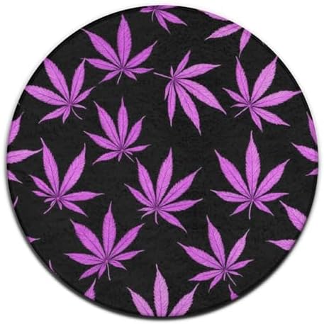 Fashion Round Area Rug Large Non Slip Carpet Unisex Home Decor Mat Purple Weed Leaves