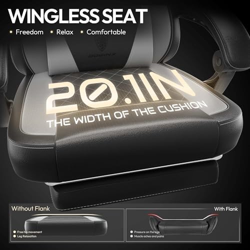 Dowinx Gaming Chair with Pocket Spring Cushion, Ergonomic Computer Chair with Massage Lumbar and Footrest for Adults, High Back Game Chair Leather for Office Gaming 300LBS, Grey New