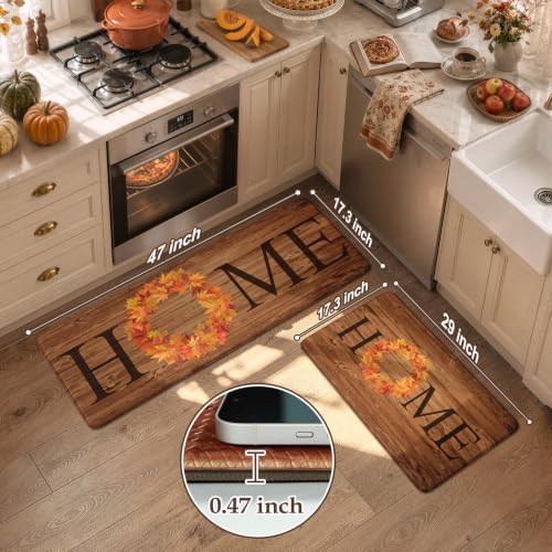 KIMODE Fall Kitchen Mat Anti Fatigue Cushioned Kitchen Rugs Sets of 2 Decor