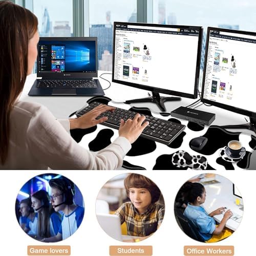 Mouse Pad with Wrist Support + Desk Mat + Coaster 3 in 1 Set, XL Large Gaming Mousepad Ergonomic Mouse Pads for Desk Computer Laptop Office,Cow Print