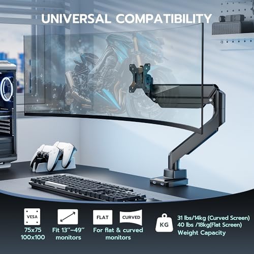 Heavy Duty Single Monitor Mount for 13"-49" Curved Screens with USB, Black