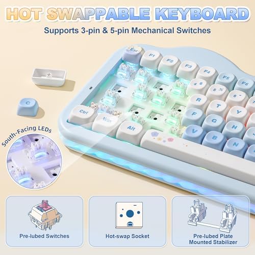 YUNZII C75 Cute 75% Wireless Mechanical Keyboard (Blue, Milk V2 Switch)
