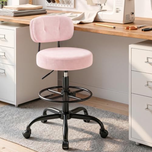 Homkdom Drafting Chair, Velvet Blush Pink