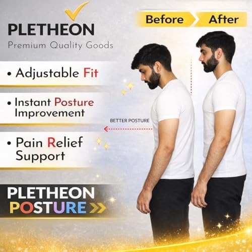 Posture Corrector for Men & Women | Adjustable Upper Back & Shoulder Support Brace for Posture Alignment, Neck & Back Support | Lightweight & Comfortable Daily Wear (Black)