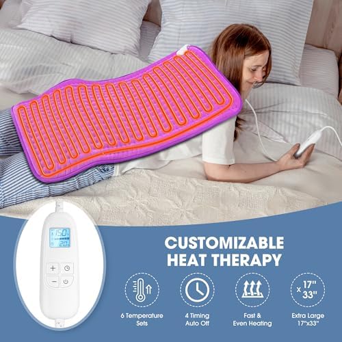 FluffyWarmth Electric Heating Pad for Back, Extra Large 17"x33", Ultra Soft