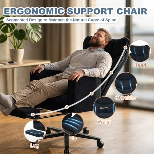 Big and Tall Office Chair, Reclining Executive Desk Chair, Cross Legged Ergonomic High Back Computer Gaming Chair with Flip Armrests Lumbar Support Footrest, Black Vanity Chair