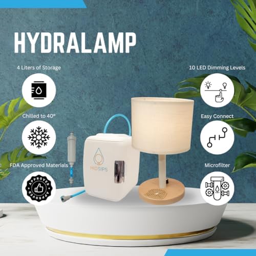 HydraLamp w/Mini Fridge, Bedside Desktop Water Dispenser Lamp, Water Pump, Included Water Reservoir and Filter, Bedside Water Dispenser, LED Table Lamp, for Home, Bed, Office (Sunset)