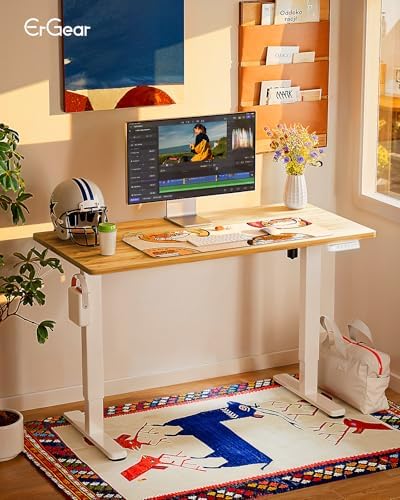 ErGear Height Adjustable Electric Standing Desk, 48 x 24 Inches Sit Stand up Desk, Memory Computer Home Office Desk, Light Vintage Brown